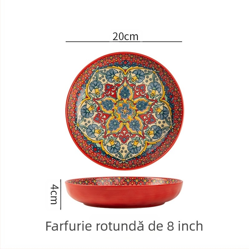 Farfurie ceramică boemă, aspect deosebit, farfurie creativă pentru uz casnic, farfurie cu fructe, farfurie pentru friptură, farfurie adâncă cu disc, veselă