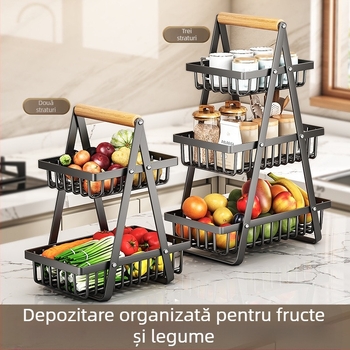 Coș de fructe cu mâner din lemn exclusivist transfrontalier, coș de depozitare cu strat dublu, coș de depozitare pentru birou, coș de depozitare pentru gustări, coș de scurgere, coș de fructe și legume