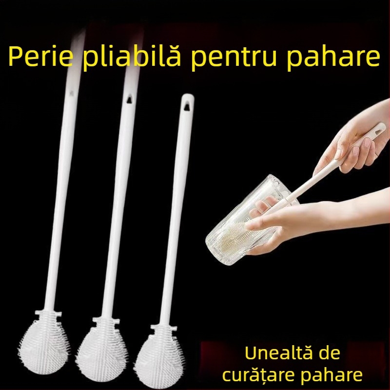 Perie de curățare cu mâner lung din silicon pentru ceașcă, perie pliabilă cu mâner lung, perie mică pentru ceașcă de apă, mașină de rupt ceașca de apă, perie specială de curățare a golurilor