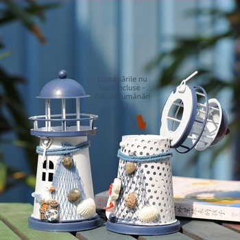 Ornamente pentru casă în stil mediteranean, cu sclipici, scoică oceanică, far din fier, meșteșuguri marine, modă