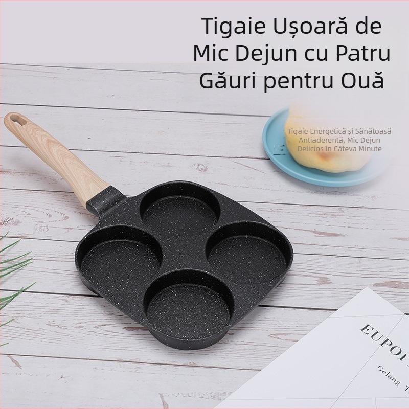 Tigaie de uz casnic pentru micul dejun, ouă, burger, clătite, tigaie, mucegai cu patru găuri, tigaie pentru ouă prăjite, ouă prăjite, mașină de burger, tigaie antiaderentă