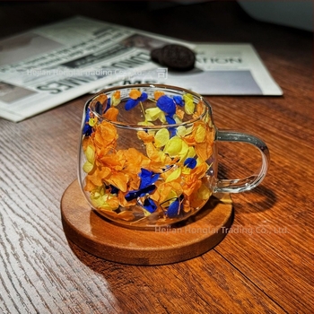 Ceașcă de cafea de înaltă calitate, cu dublu strat din sticlă, cu flori reale, transfrontalieră, cu mâner, anti-opărire și izolare termică, sticlă borosilicată de înaltă calitate