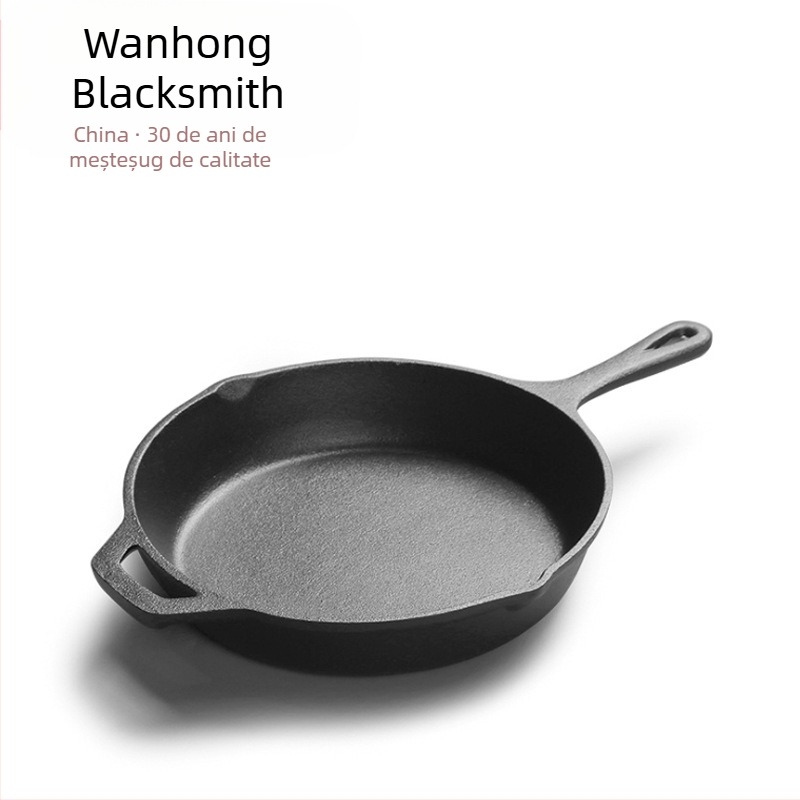 Tigaie din fontă Source Factory, 10 inch, 12 inch, cu fund plat, integrată, tigaie din fontă pentru clătite, care susține o generație de păr