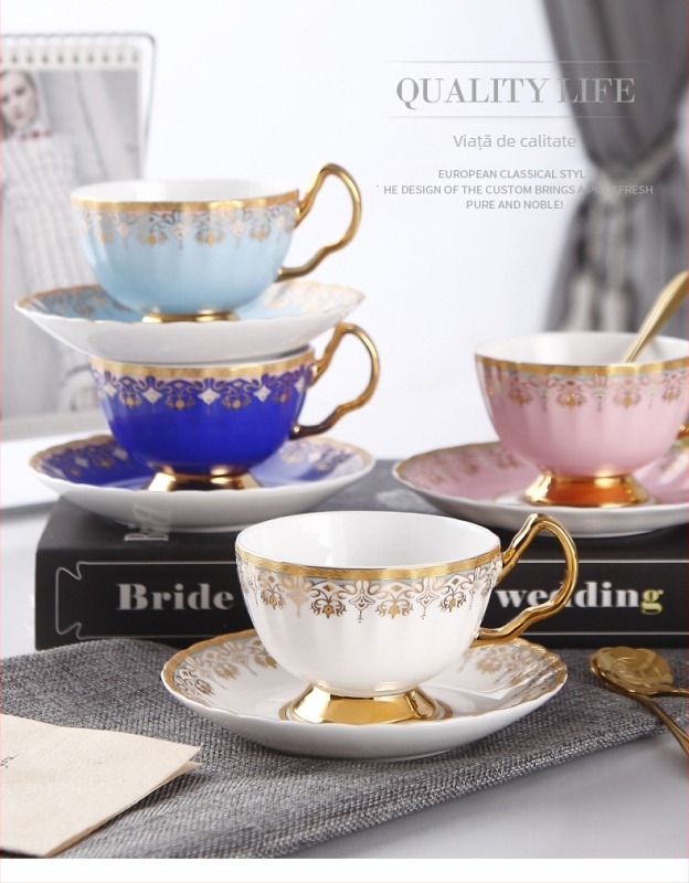 Ceașcă de cafea stil european set mic de lux stil britanic creativ ceașcă din porțelan os ceașcă elegantă de după-amiază ceașcă de ceai cu flori de uz casnic