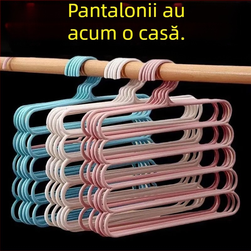 Cinci straturi pantaloni rack garderobă depozitare artefact îngroșat anti-alunecare umeraș depozitare rack pantaloni clip de uz casnic adult pantaloni agățat