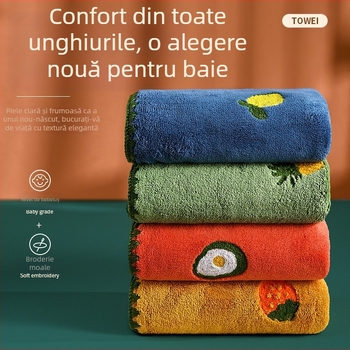 Prosop de față absorbant, îngroșat, cu broderie de fructe, brodat cu desene animate, prosop de față pentru adulți, cu uscare rapidă