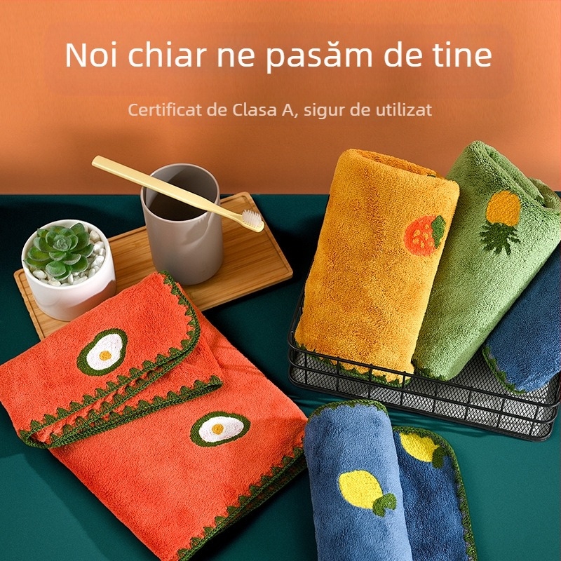 Prosop de față absorbant, îngroșat, cu broderie de fructe, brodat cu desene animate, prosop de față pentru adulți, cu uscare rapidă