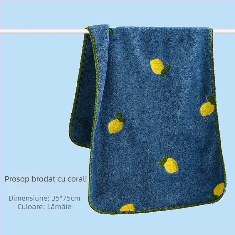 Prosop de față absorbant, îngroșat, cu broderie de fructe, brodat cu desene animate, prosop de față pentru adulți, cu uscare rapidă