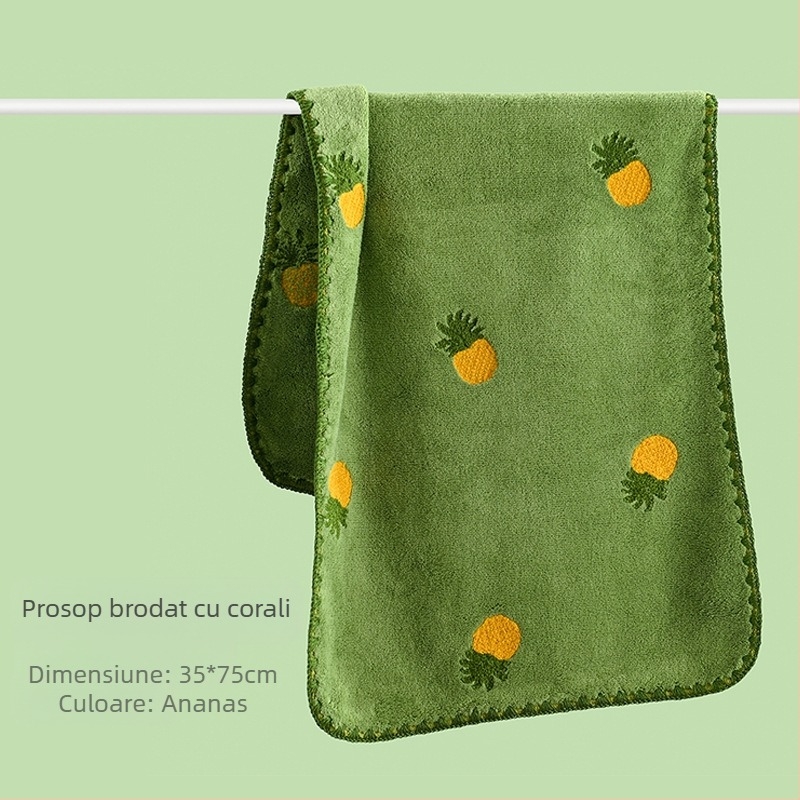 Prosop de față absorbant, îngroșat, cu broderie de fructe, brodat cu desene animate, prosop de față pentru adulți, cu uscare rapidă