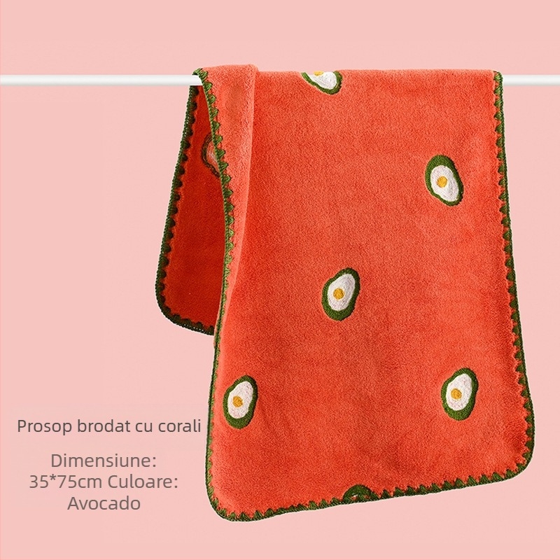 Prosop de față absorbant, îngroșat, cu broderie de fructe, brodat cu desene animate, prosop de față pentru adulți, cu uscare rapidă