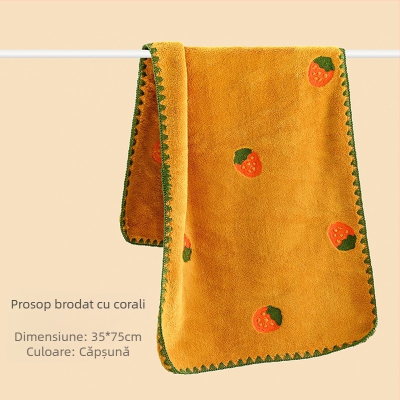 Prosop de față absorbant, îngroșat, cu broderie de fructe, brodat cu desene animate, prosop de față pentru adulți, cu uscare rapidă