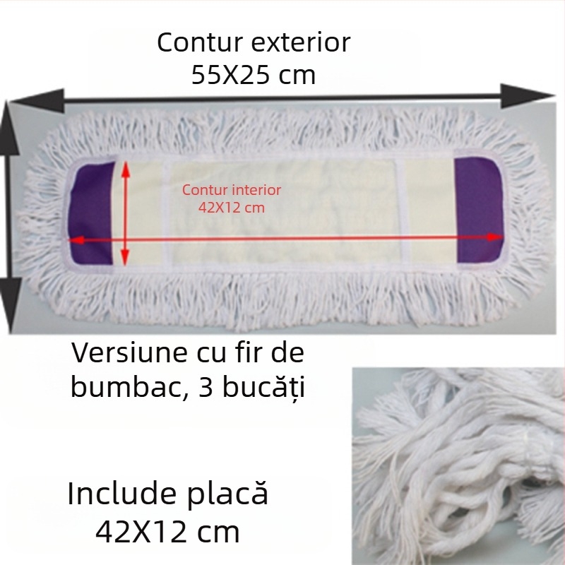 Înlocuire mop plat Pânză Husă pentru mop tip 65 cm Fir de bumbac absorbant praf Cap de împingere Cap de mop leneș