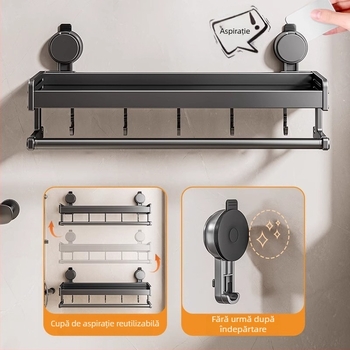 Suport de depozitare pentru ventuză pentru toaletă, baie, prosoape de toaletă, gel de duș, șampon, cosmetice, suport de depozitare fără perforații