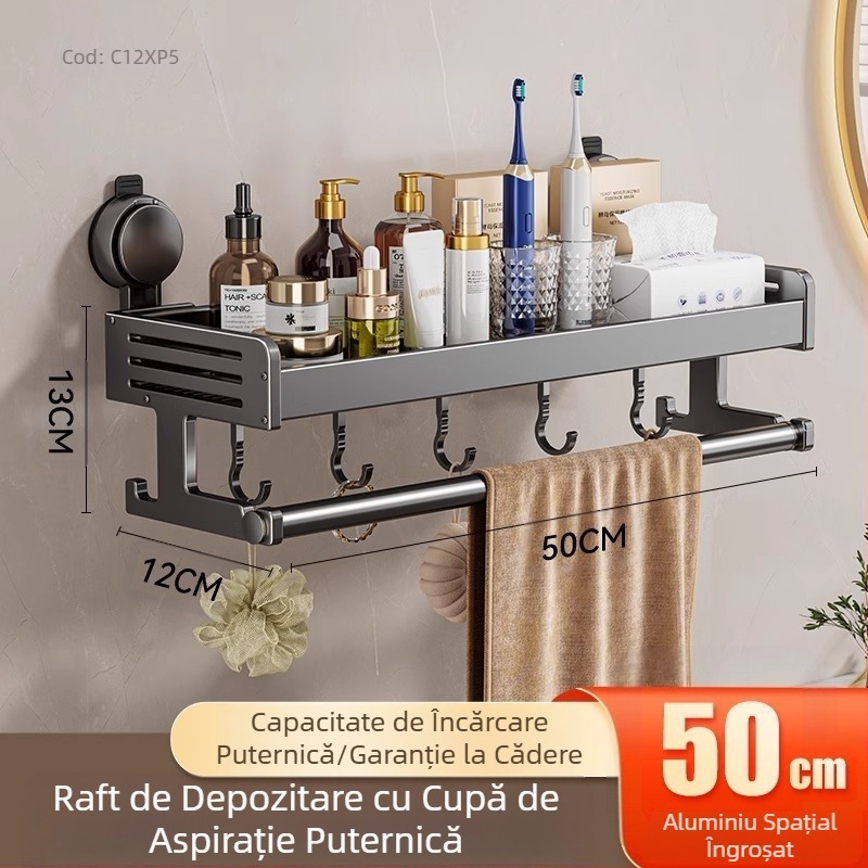 Suport de depozitare pentru ventuză pentru toaletă, baie, prosoape de toaletă, gel de duș, șampon, cosmetice, suport de depozitare fără perforații