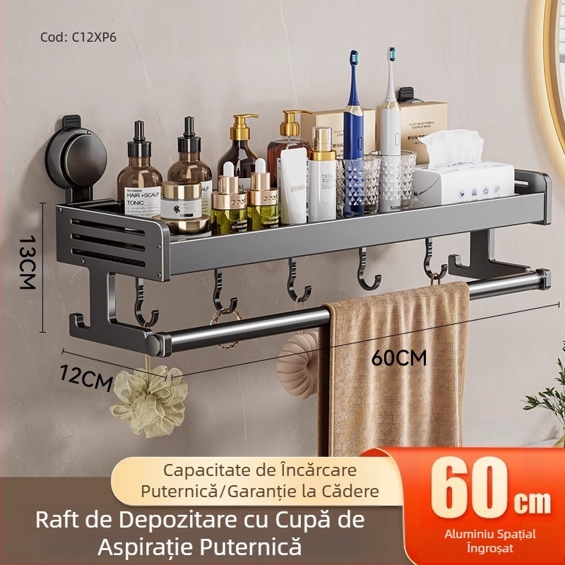 Suport de depozitare pentru ventuză pentru toaletă, baie, prosoape de toaletă, gel de duș, șampon, cosmetice, suport de depozitare fără perforații