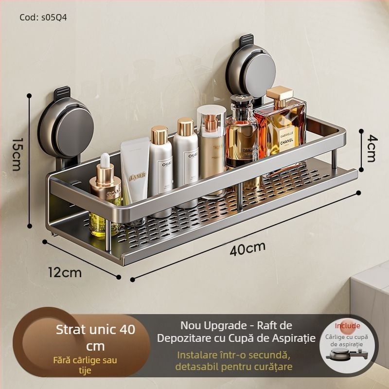 Suport de depozitare pentru ventuză pentru toaletă, baie, prosoape de toaletă, gel de duș, șampon, cosmetice, suport de depozitare fără perforații