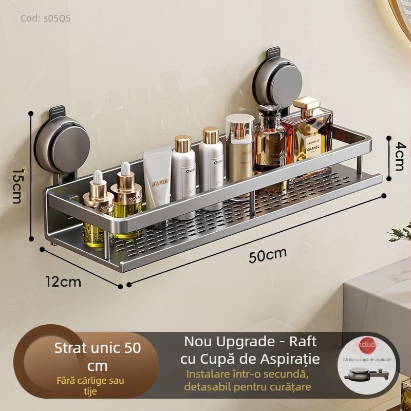 Suport de depozitare pentru ventuză pentru toaletă, baie, prosoape de toaletă, gel de duș, șampon, cosmetice, suport de depozitare fără perforații