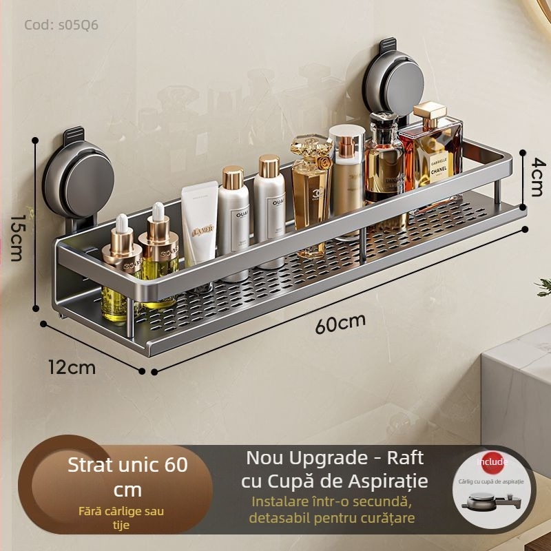 Suport de depozitare pentru ventuză pentru toaletă, baie, prosoape de toaletă, gel de duș, șampon, cosmetice, suport de depozitare fără perforații