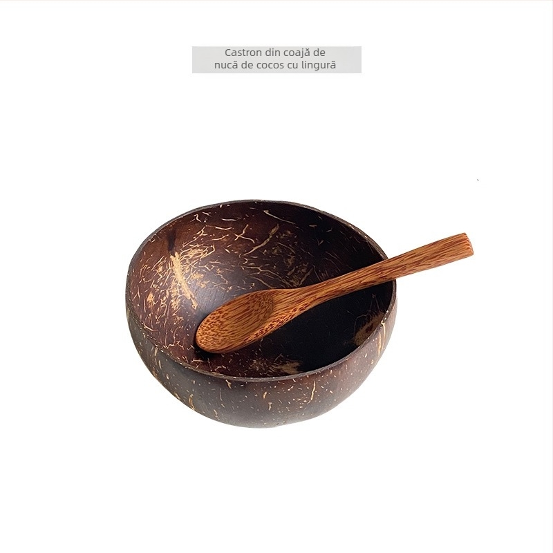 Bol natural din Vietnam Hainan vechi de coajă de nucă de cocos, veselă, bol de orez, desert, zahăr, apă, mic dejun, salată ușoară, bol de depozitare a fructelor
