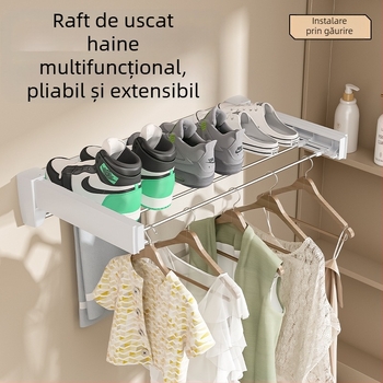 Suport de uscare invizibil pentru baie, balcon interior, fereastră tip Bay, pliabil, montat pe perete, telescopic, pentru prosoape, uscare de haine, artefact