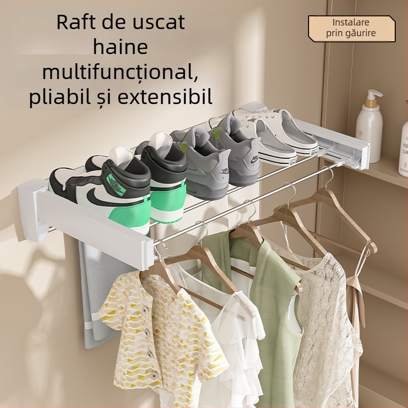Suport de uscare invizibil pentru baie, balcon interior, fereastră tip Bay, pliabil, montat pe perete, telescopic, pentru prosoape, uscare de haine, artefact
