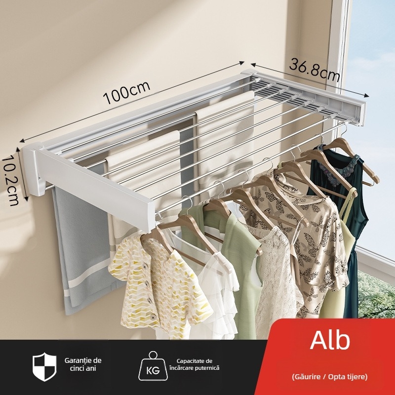 Suport de uscare invizibil pentru baie, balcon interior, fereastră tip Bay, pliabil, montat pe perete, telescopic, pentru prosoape, uscare de haine, artefact