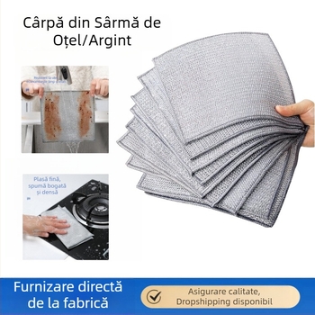 Cârpă cu bilă din sârmă de oțel, lavetă de vase din sârmă de oțel, curățare bucătărie, perie specială din sârmă de argint, fără ulei, prosop de vase pentru tigaie