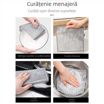 Cârpă cu bilă din sârmă de oțel, lavetă de vase din sârmă de oțel, curățare bucătărie, perie specială din sârmă de argint, fără ulei, prosop de vase pentru tigaie