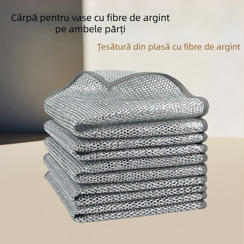 Cârpă cu bilă din sârmă de oțel, lavetă de vase din sârmă de oțel, curățare bucătărie, perie specială din sârmă de argint, fără ulei, prosop de vase pentru tigaie