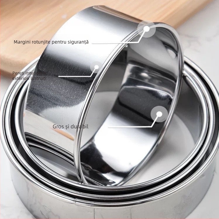 Inel de oțel, formă rotundă Bobo, inel de tort, formă de patiserie, set complet de găluște coapte, inel de mousse, formă Sikang