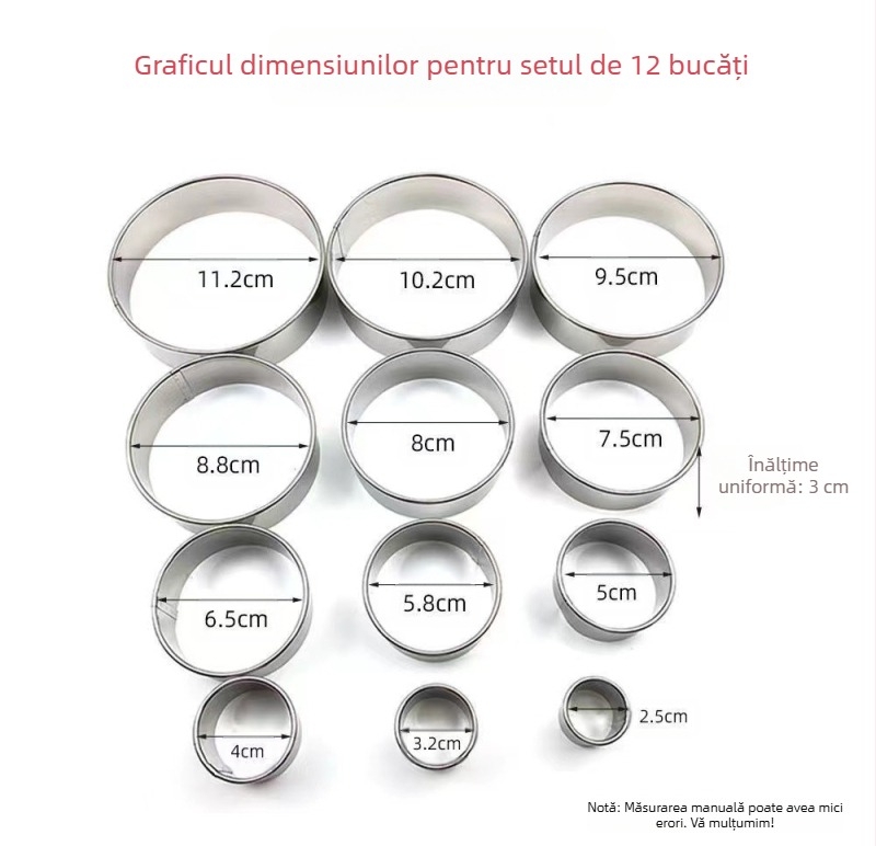 Inel de oțel, formă rotundă Bobo, inel de tort, formă de patiserie, set complet de găluște coapte, inel de mousse, formă Sikang