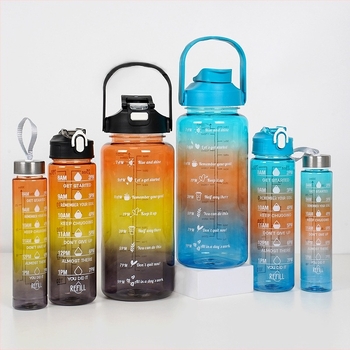 Cană de plastic Huangyan, fierbător sport trei-în-unu, 2L, transparent, gradient, transfrontalier, set de trei căni, acoperite cu UV, capac dublu pentru băut