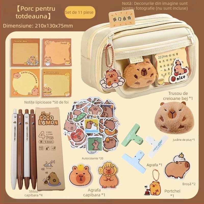 Noua carcasă pentru creioane Capibala pentru fete, elevi de școală primară, cu aspect deosebit, cu flip, capacitate mare, pentru papetărie, pentru băieți