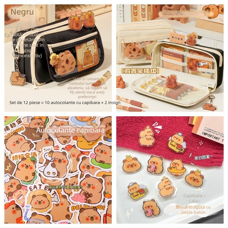 Noua carcasă pentru creioane Capibala pentru fete, elevi de școală primară, cu aspect deosebit, cu flip, capacitate mare, pentru papetărie, pentru băieți