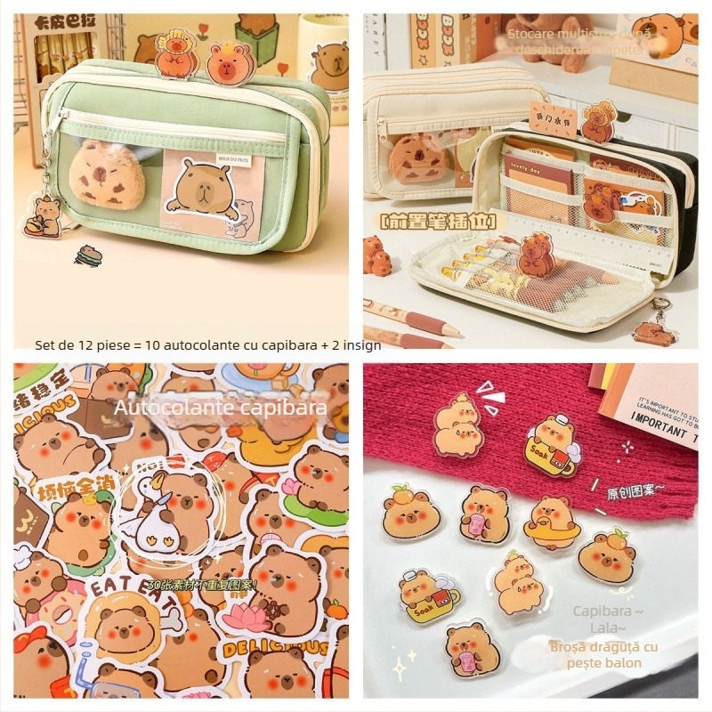 Noua carcasă pentru creioane Capibala pentru fete, elevi de școală primară, cu aspect deosebit, cu flip, capacitate mare, pentru papetărie, pentru băieți