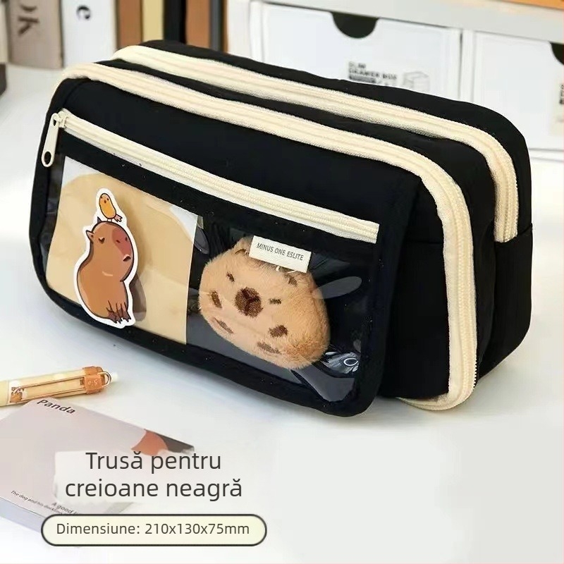 Noua carcasă pentru creioane Capibala pentru fete, elevi de școală primară, cu aspect deosebit, cu flip, capacitate mare, pentru papetărie, pentru băieți