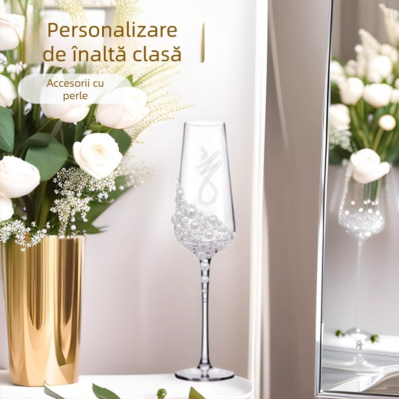 Pahar de șampanie în stil perlat transfrontalier, pahar de toast de înaltă calitate, pahar de vin de înaltă calitate în stil Instagram, pahar de cocktail de uz casnic