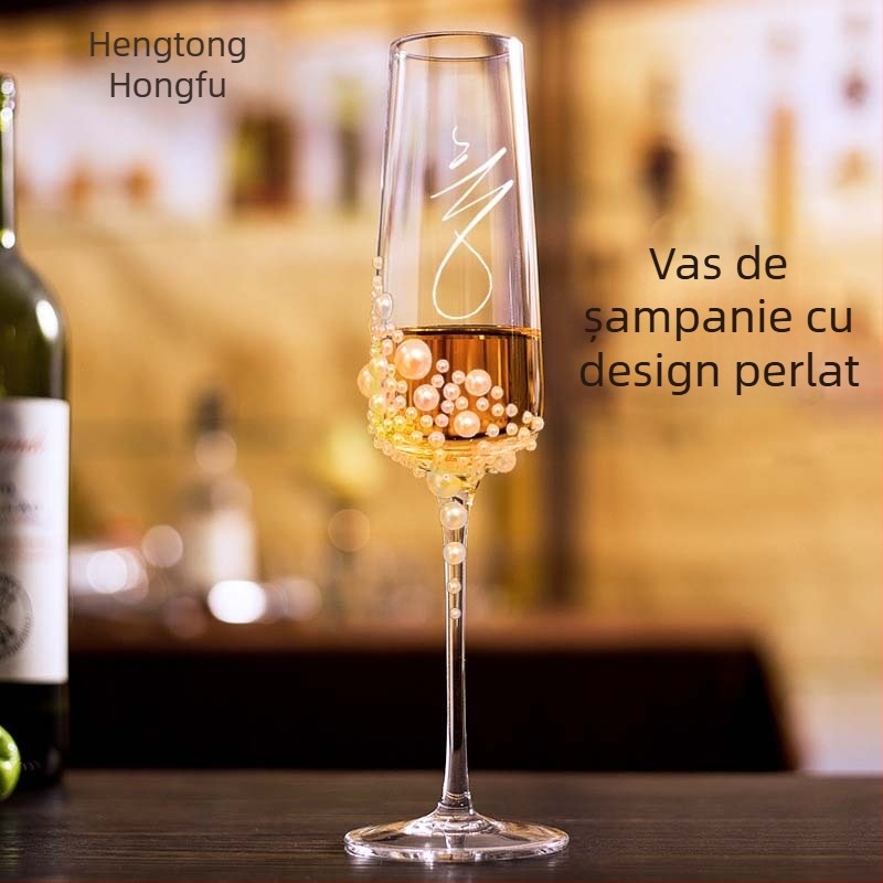 Pahar de șampanie în stil perlat transfrontalier, pahar de toast de înaltă calitate, pahar de vin de înaltă calitate în stil Instagram, pahar de cocktail de uz casnic