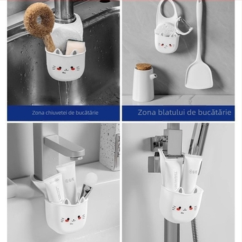 Chiuvetă de bucătărie creativă coș de scurgere silicon plastic desen animat pisică stil robinet punch-free depozitare raft agățat sac