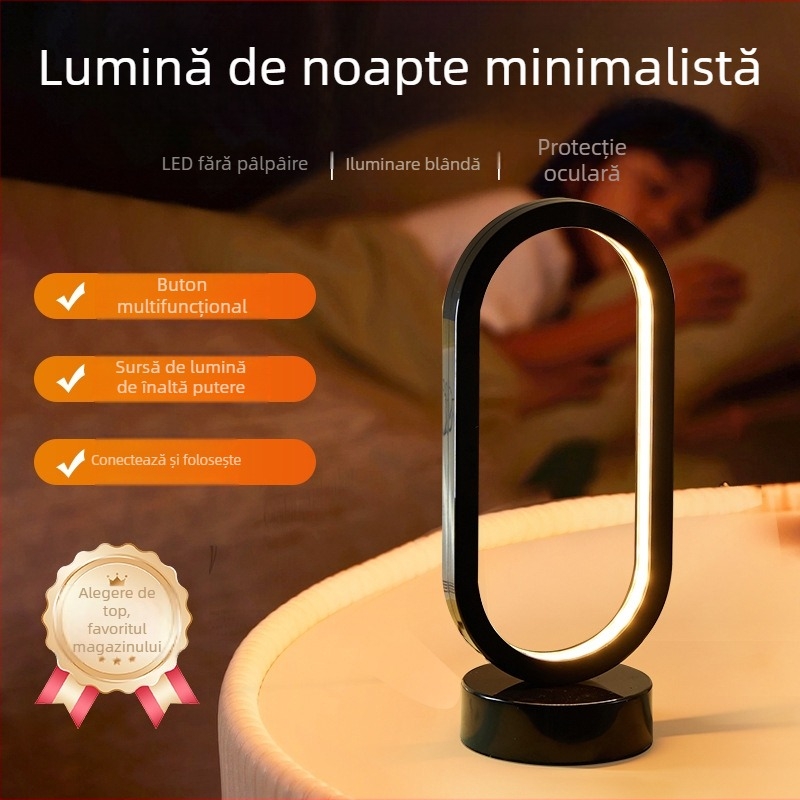Lampă de masă, lampă de noptieră, modernă, simplă, cu protecție pentru ochi, lampă de masă pentru citit, atmosferă caldă, lumină de noapte pentru noptieră, plug-in