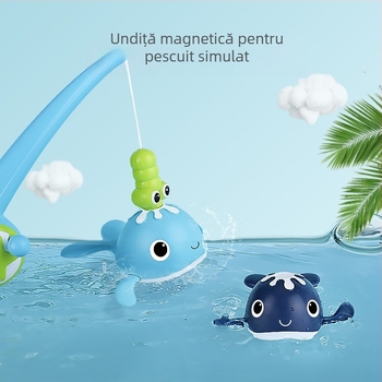 Balenă de apă cu vânt transfrontalieră pentru bebeluși, jucărie de înot cu balenă magnetică pentru baie, set de pescuit, jucărie de apă pentru scăldat