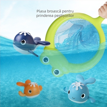Balenă de apă cu vânt transfrontalieră pentru bebeluși, jucărie de înot cu balenă magnetică pentru baie, set de pescuit, jucărie de apă pentru scăldat