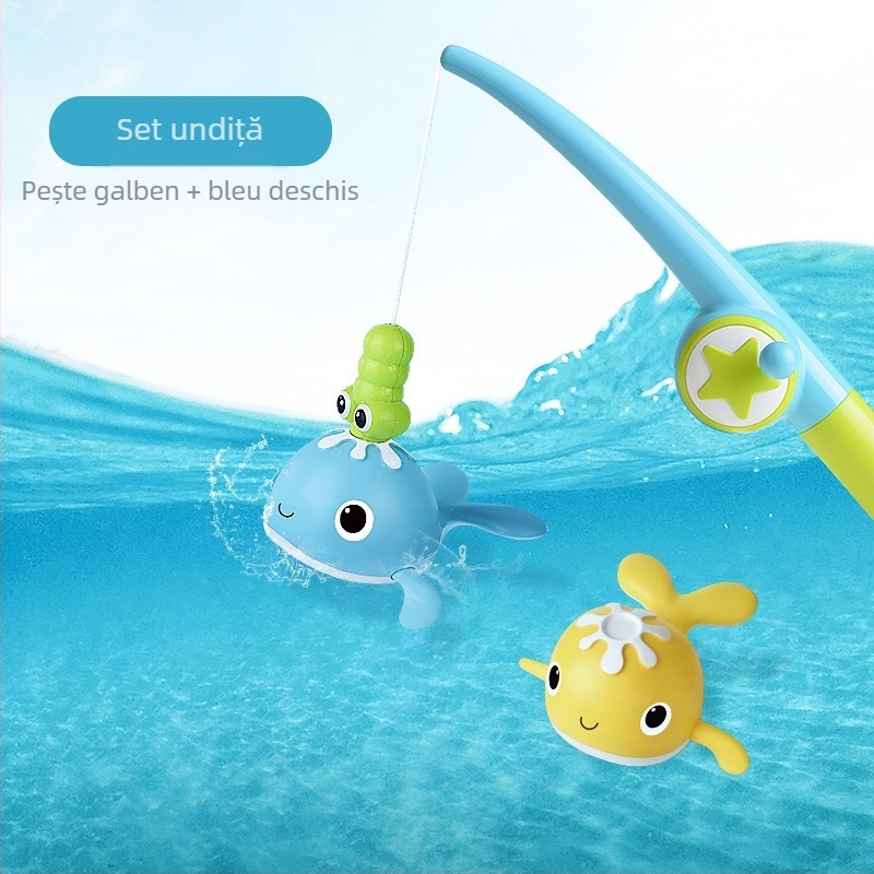 Balenă de apă cu vânt transfrontalieră pentru bebeluși, jucărie de înot cu balenă magnetică pentru baie, set de pescuit, jucărie de apă pentru scăldat