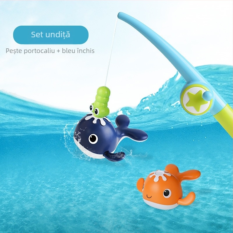 Balenă de apă cu vânt transfrontalieră pentru bebeluși, jucărie de înot cu balenă magnetică pentru baie, set de pescuit, jucărie de apă pentru scăldat