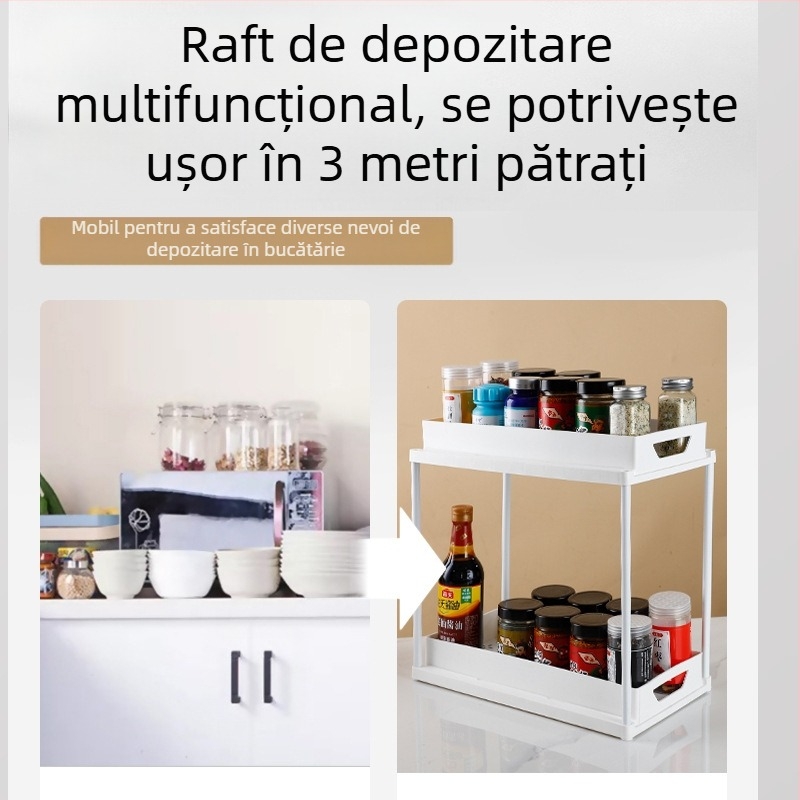Raft de depozitare dublu strat bucătărie condimente scurgere raft toaletă cameră living raft de depozitare multifuncțional chiuvetă inferioară raft de depozitare