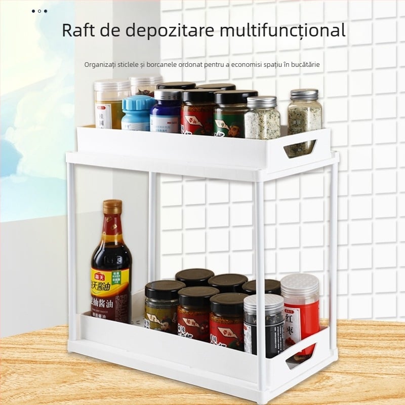 Raft de depozitare dublu strat bucătărie condimente scurgere raft toaletă cameră living raft de depozitare multifuncțional chiuvetă inferioară raft de depozitare