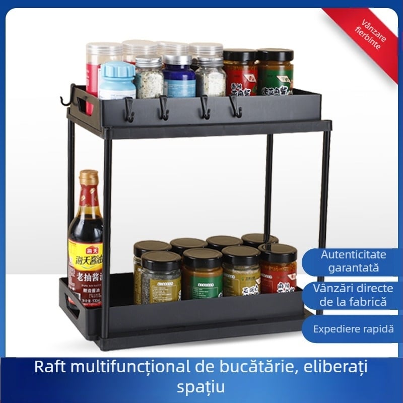 Raft de depozitare dublu strat bucătărie condimente scurgere raft toaletă cameră living raft de depozitare multifuncțional chiuvetă inferioară raft de depozitare