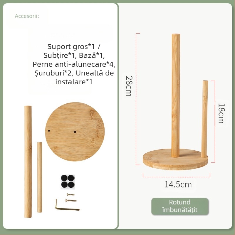 Suport pentru șervețele de bucătărie, bambus, raft leneș, suport din lemn masiv, raft vertical de depozitare pentru role de hârtie neperforate creative