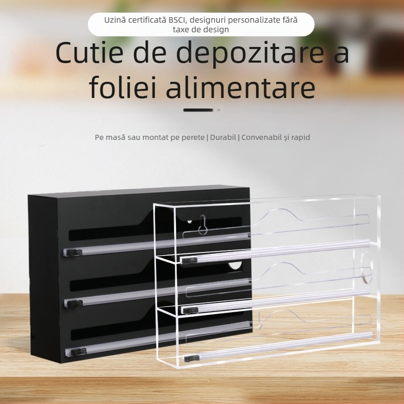 Cutie de depozitare din folie acrilică, montată pe perete, pungă autoetanșă pentru bucătărie, cutie de depozitare transparentă pentru clasificare și personalizare a pungilor alimentare