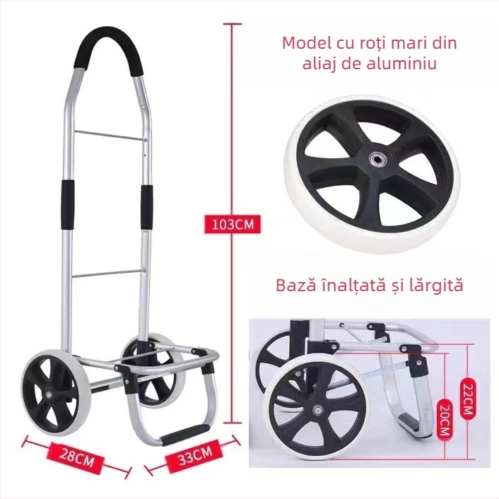 Cărucior de cumpărături pliabil din aliaj de aluminiu nou, cărucior de cumpărături, cărucior de alpinism portabil, picnic în aer liber